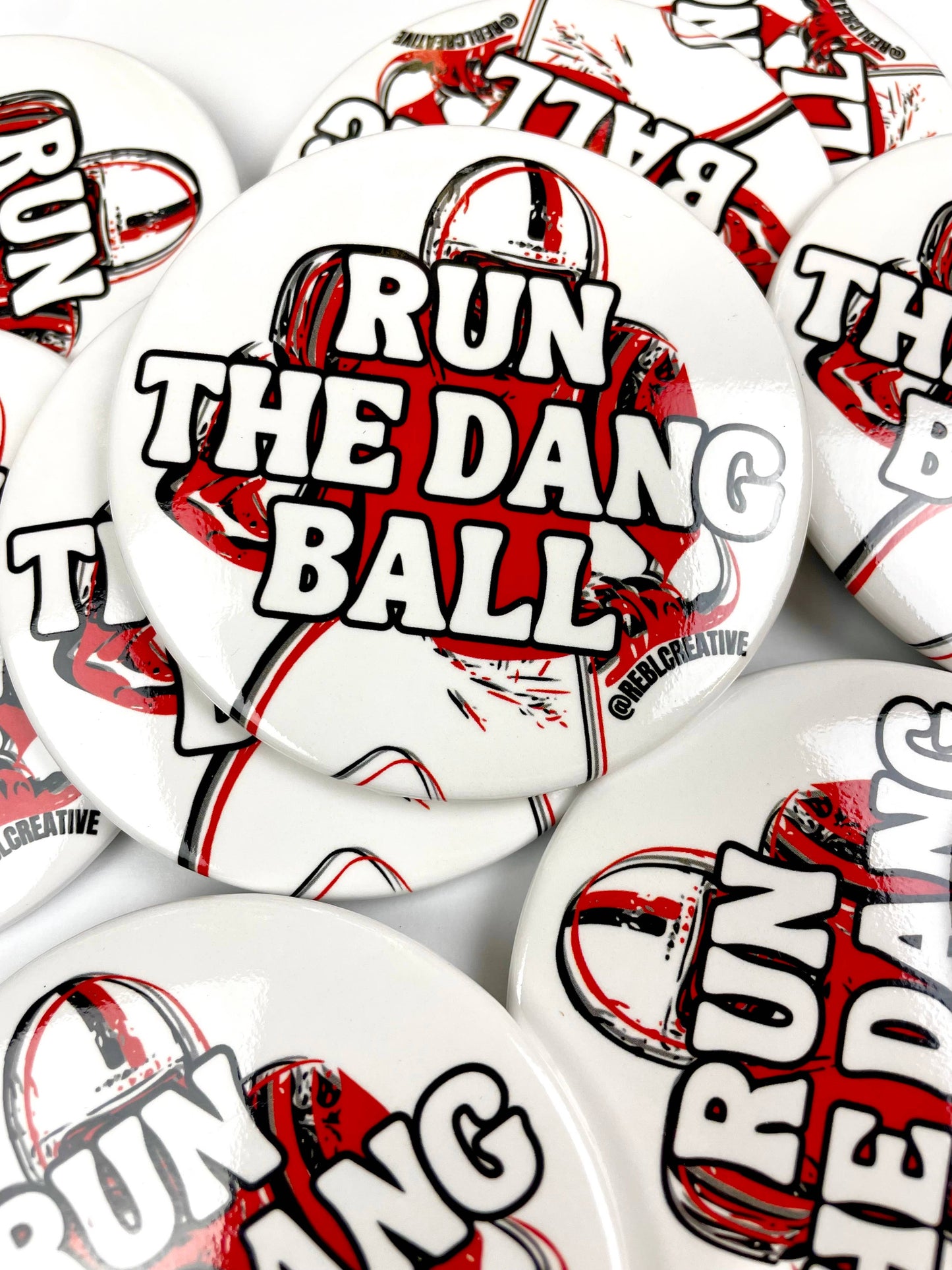 REBL Creative - Run The Dang Ball - Red and Black - Game Day Button