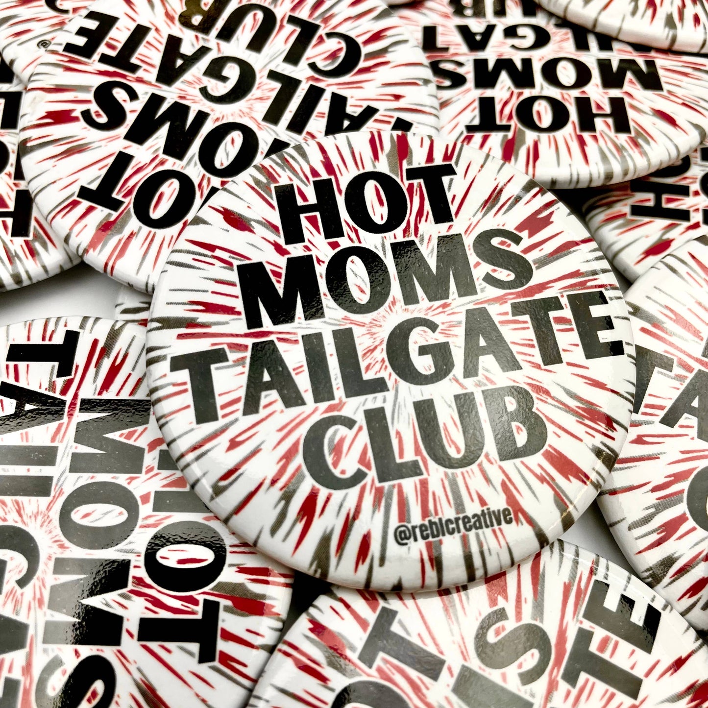 REBL Creative - Hot Moms Tailgate Club - Red/Grey/Black - Game Day Button