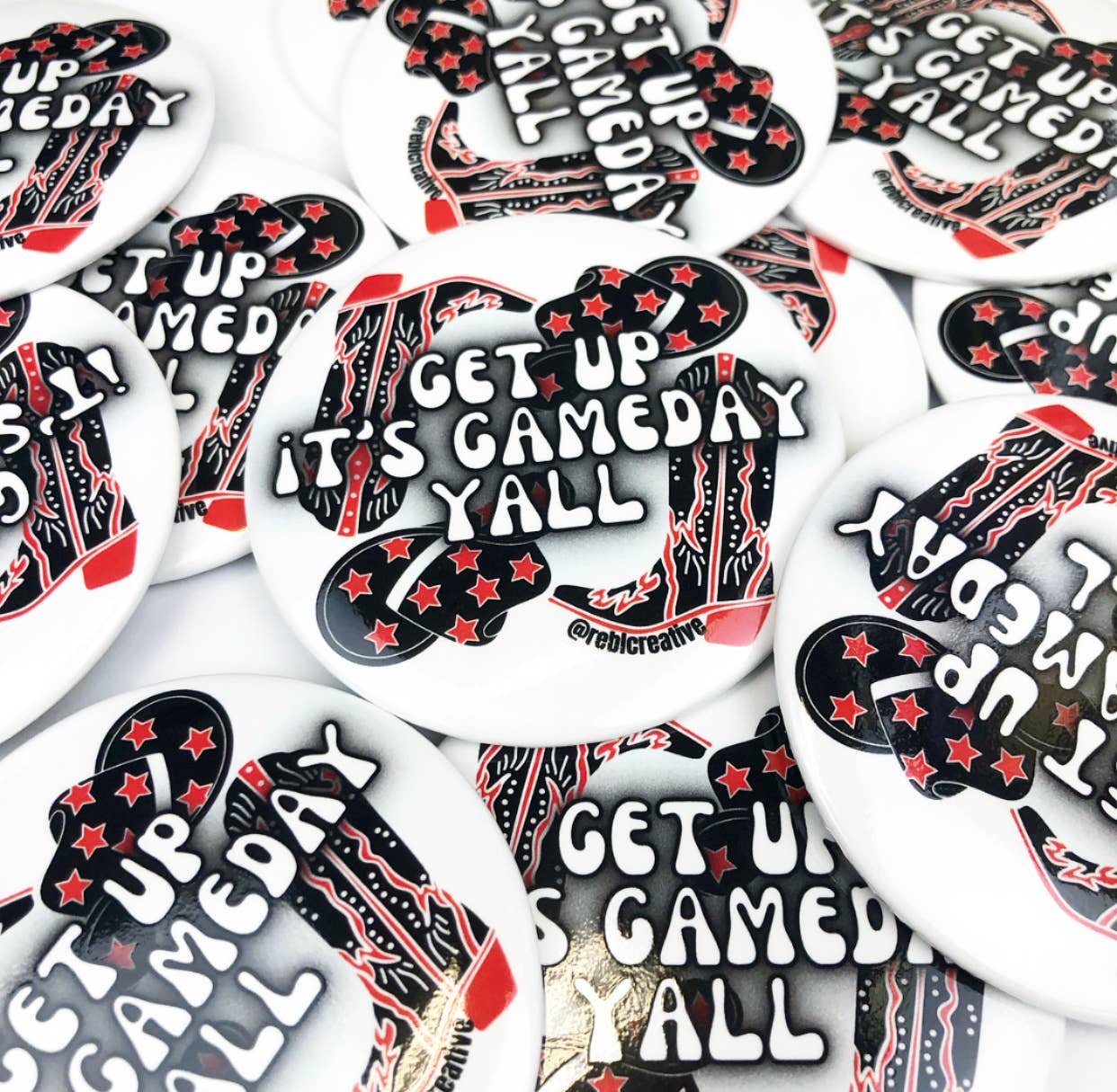 GAME DAY BUTTON - Get Up - Red/Black