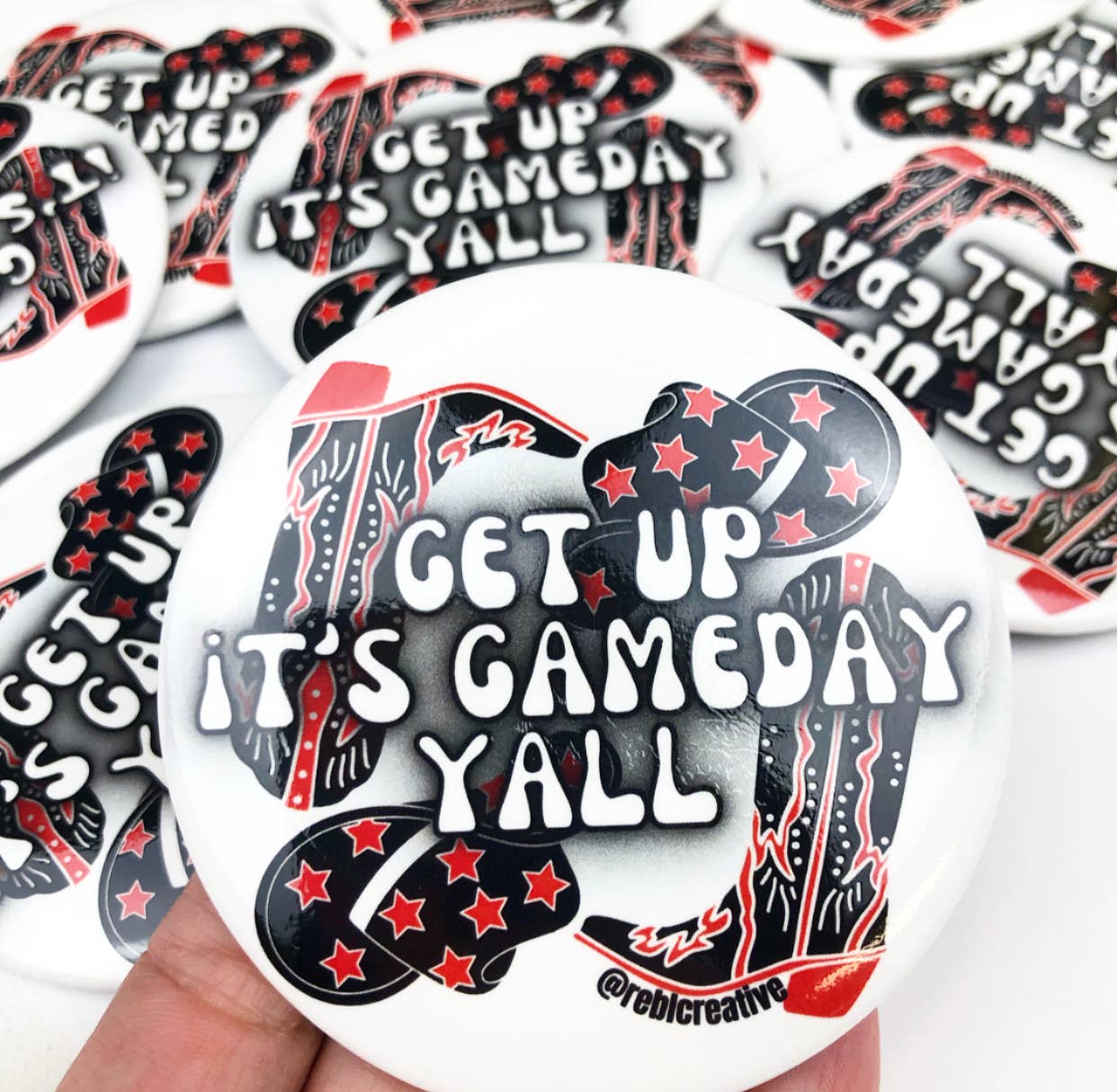 GAME DAY BUTTON - Get Up - Red/Black