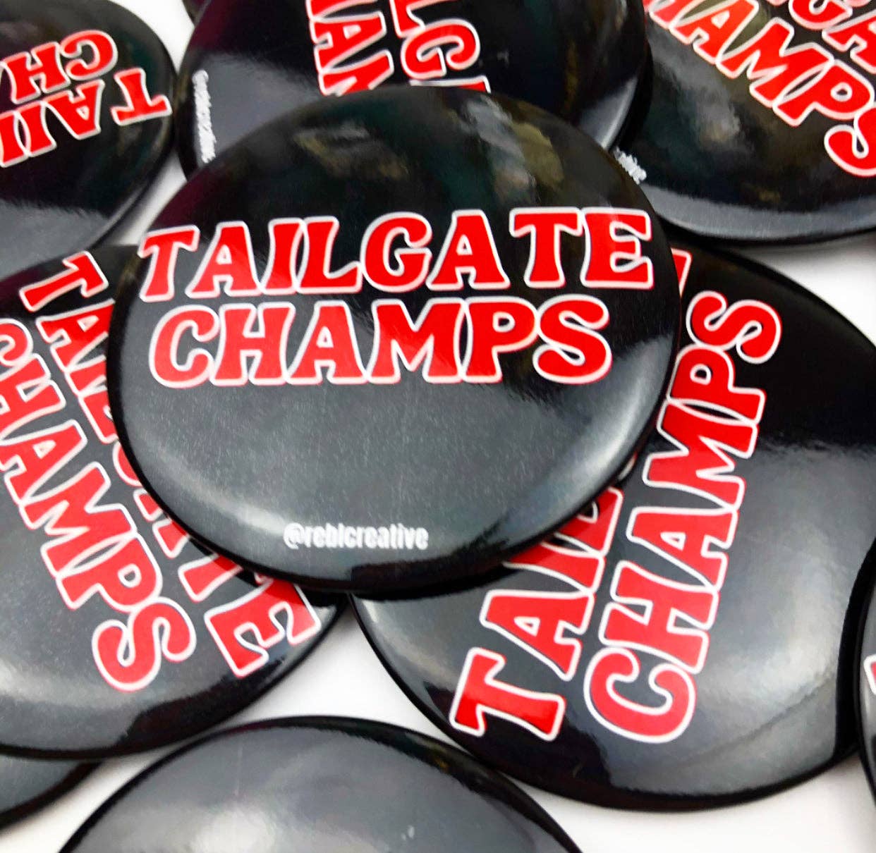 GAME DAY BUTTON- Tailgate Champs Black & Red