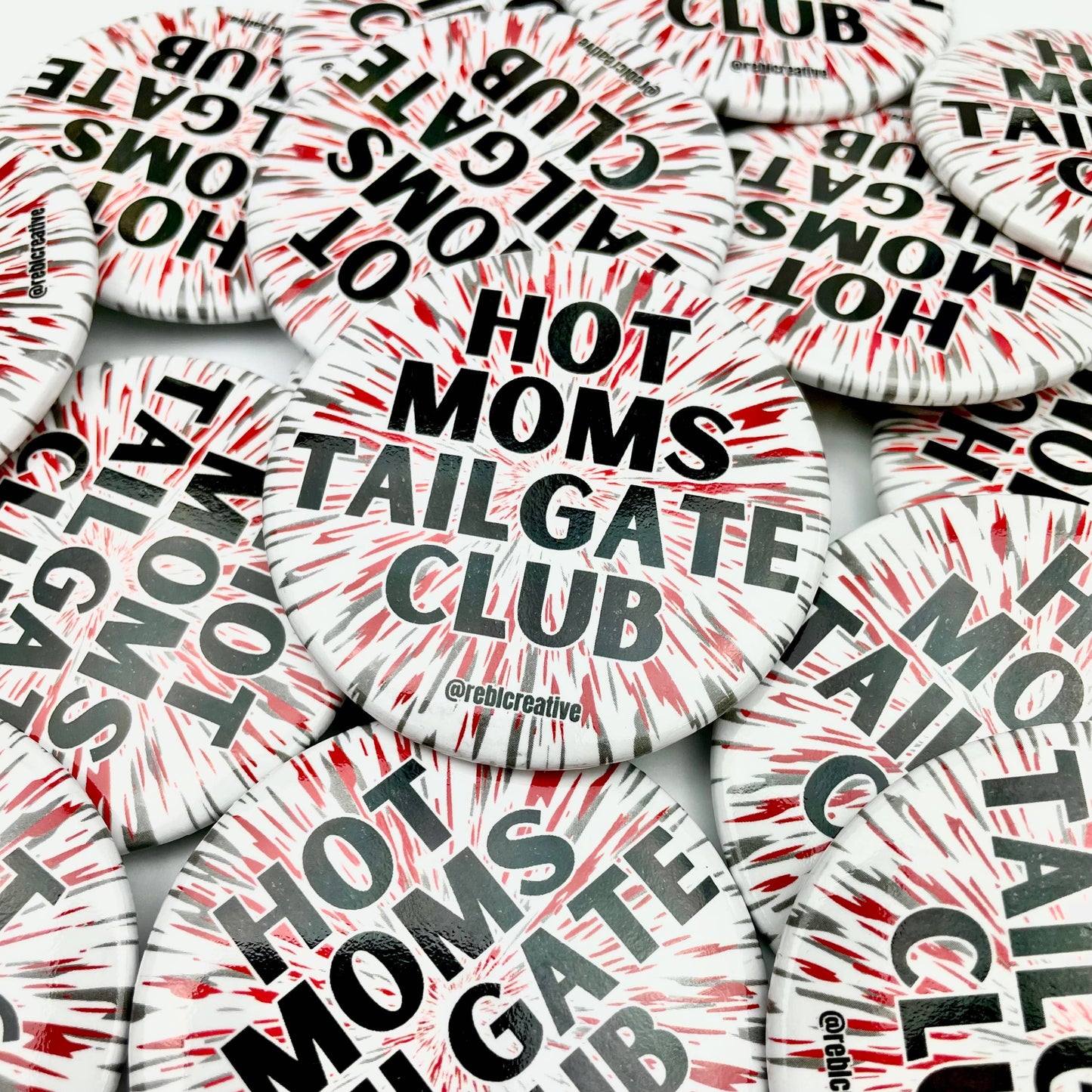 REBL Creative - Hot Moms Tailgate Club - Red/Grey/Black - Game Day Button