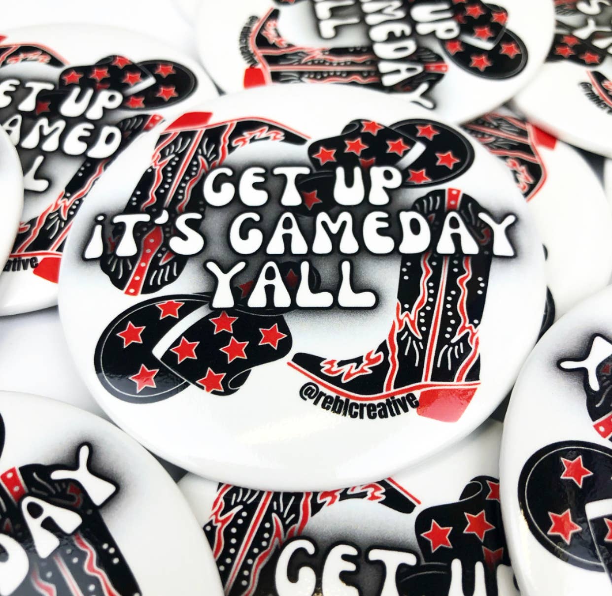 GAME DAY BUTTON - Get Up - Red/Black