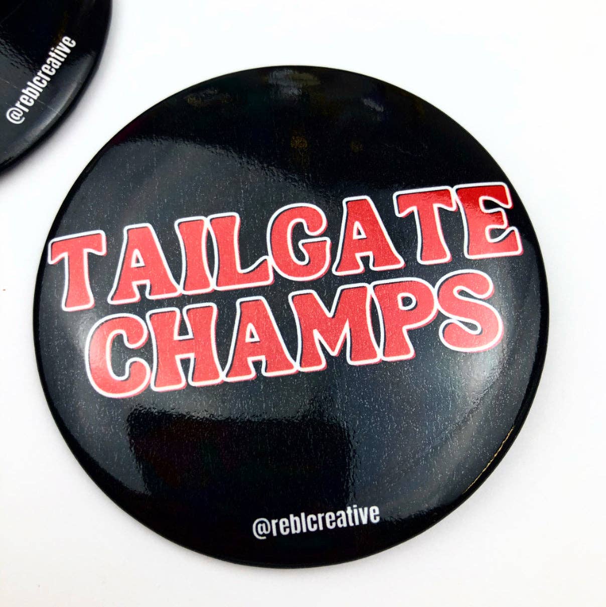 GAME DAY BUTTON- Tailgate Champs Black & Red