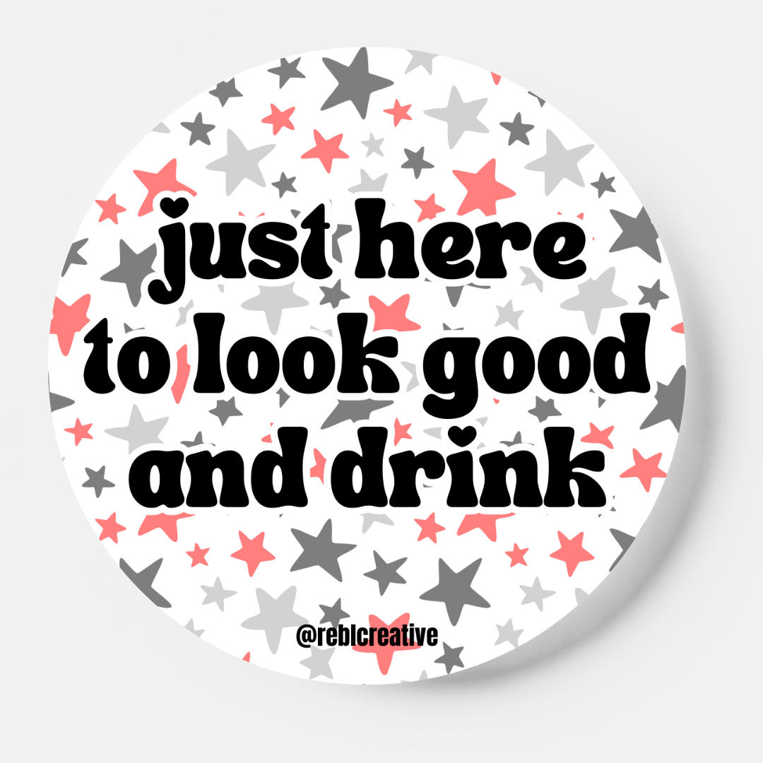 GAME DAY BUTTON - Look Good & Drink RED/BLACK STARS