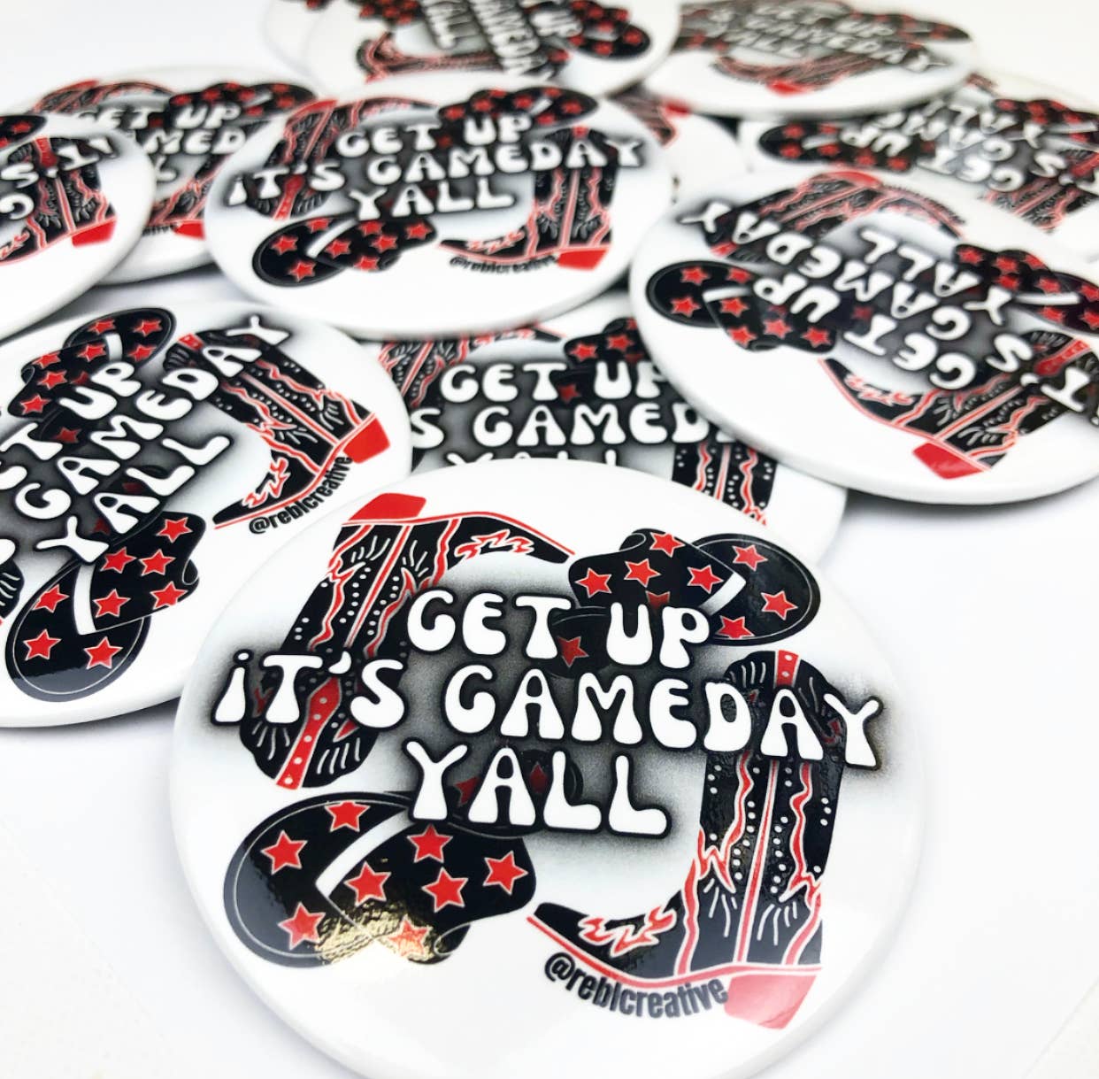 GAME DAY BUTTON - Get Up - Red/Black