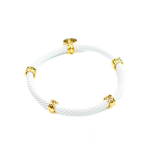 Savvy Bling - Matte White Cable Tube Stretch Bracelet