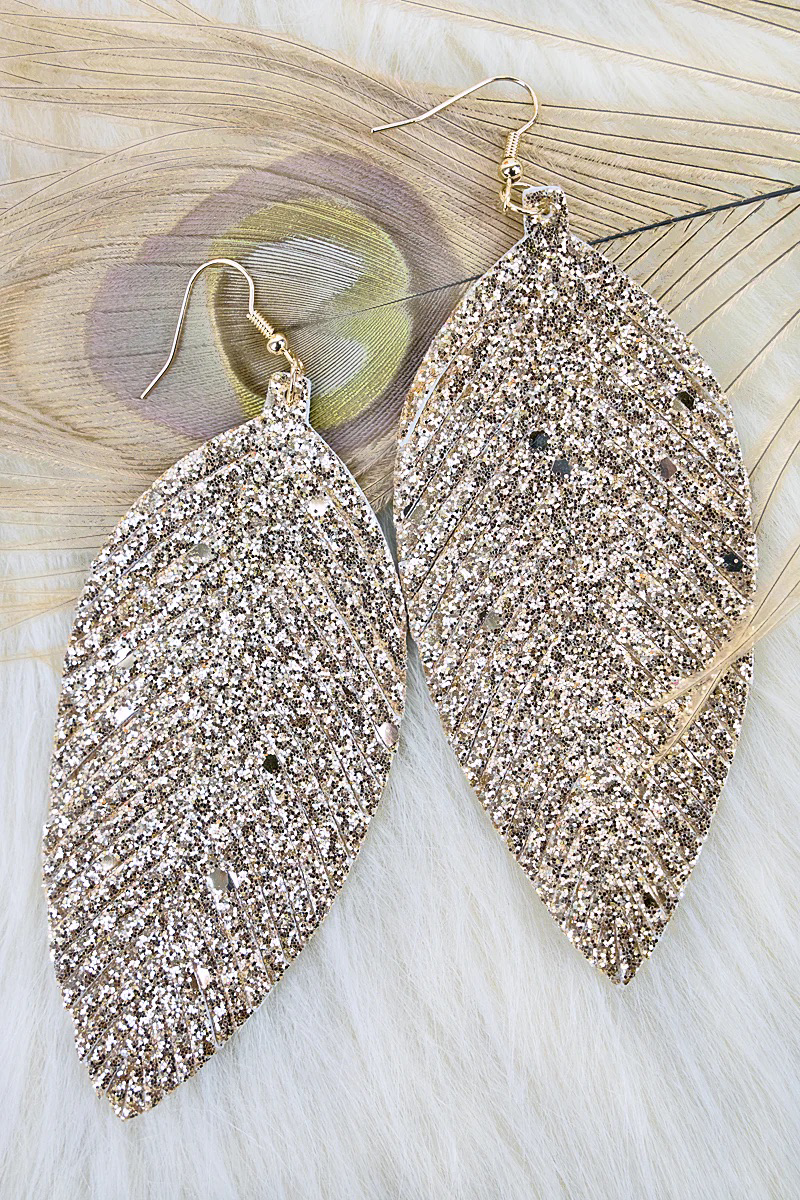 Gold Glitter Shredded Leaf Earrings