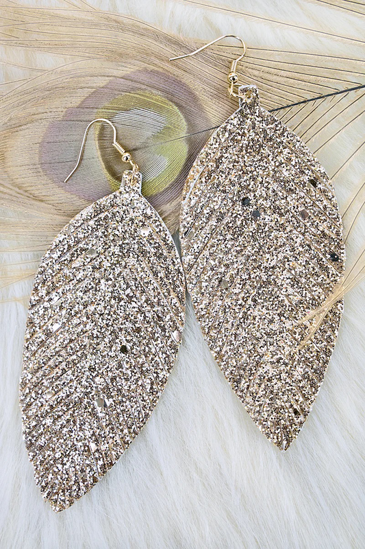 Gold Glitter Shredded Leaf Earrings