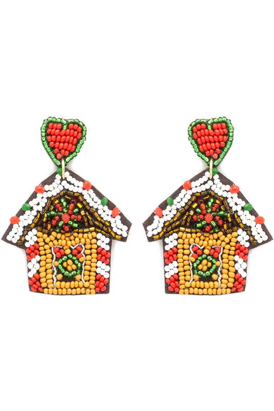 Gingerbread House Seedbead Earrings