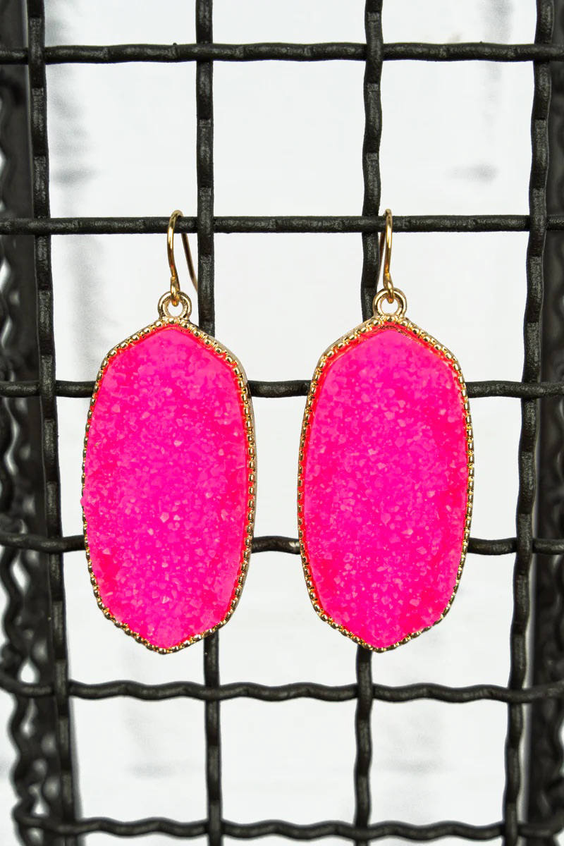 Medium Pink Druzy Dangle Earrings