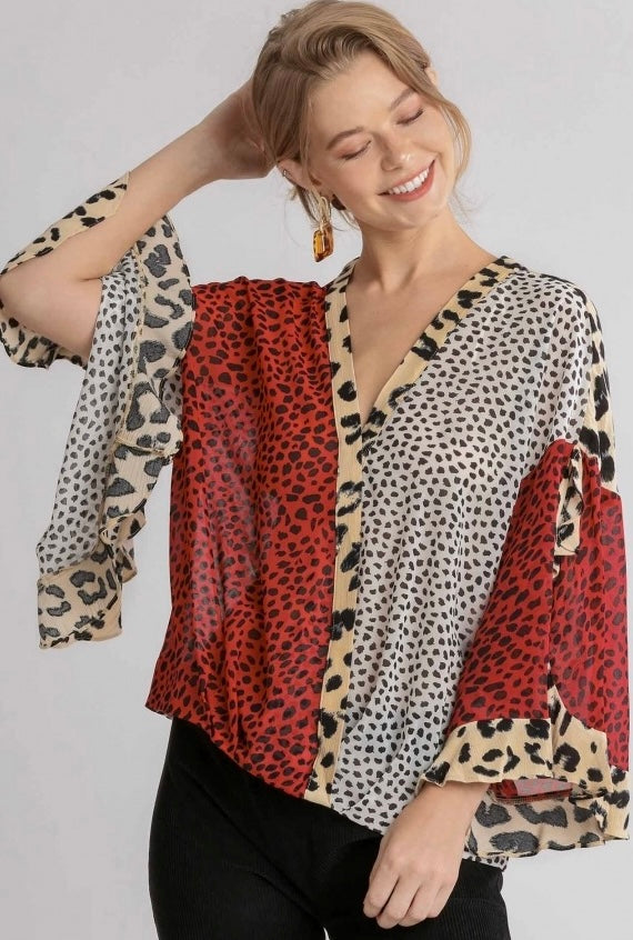 Umgee Sheer Multi-Animal Print Shirt