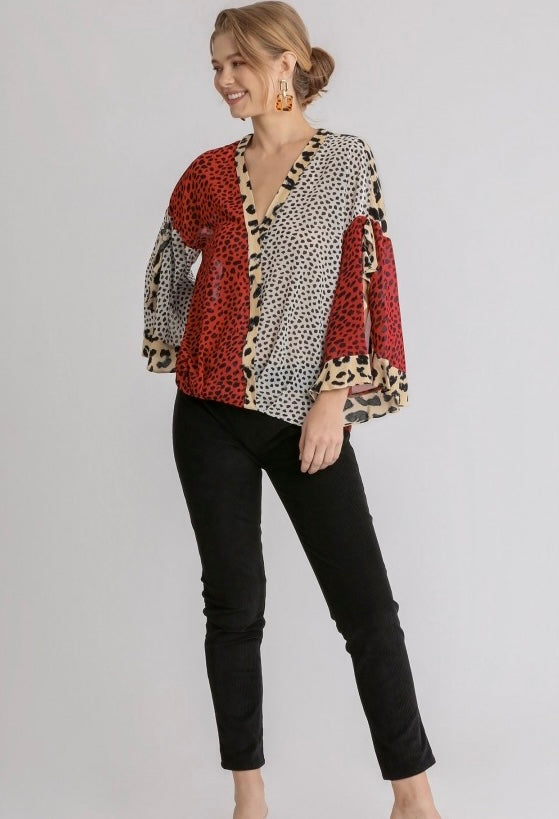 Umgee Sheer Multi-Animal Print Shirt