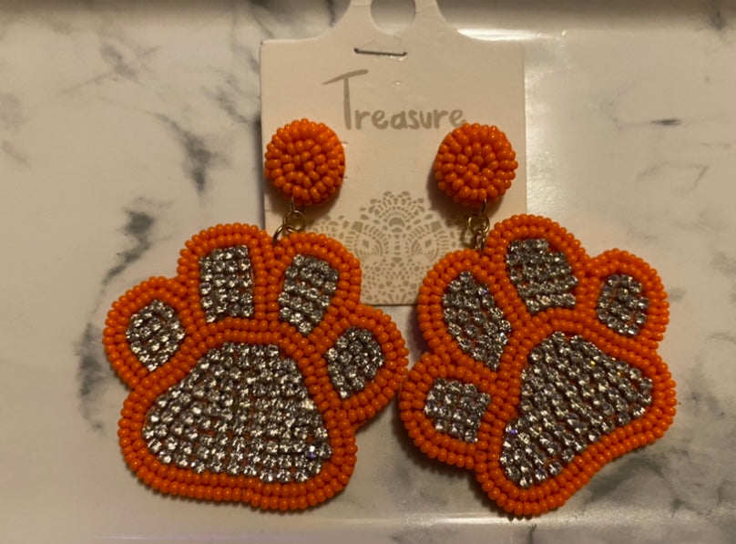 Orange PAW Seed bead earrings