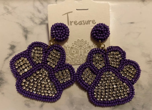 Purple Paw Seed Bead Earrings