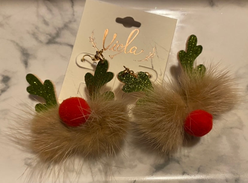 Fuzzy Reindeer Earrings