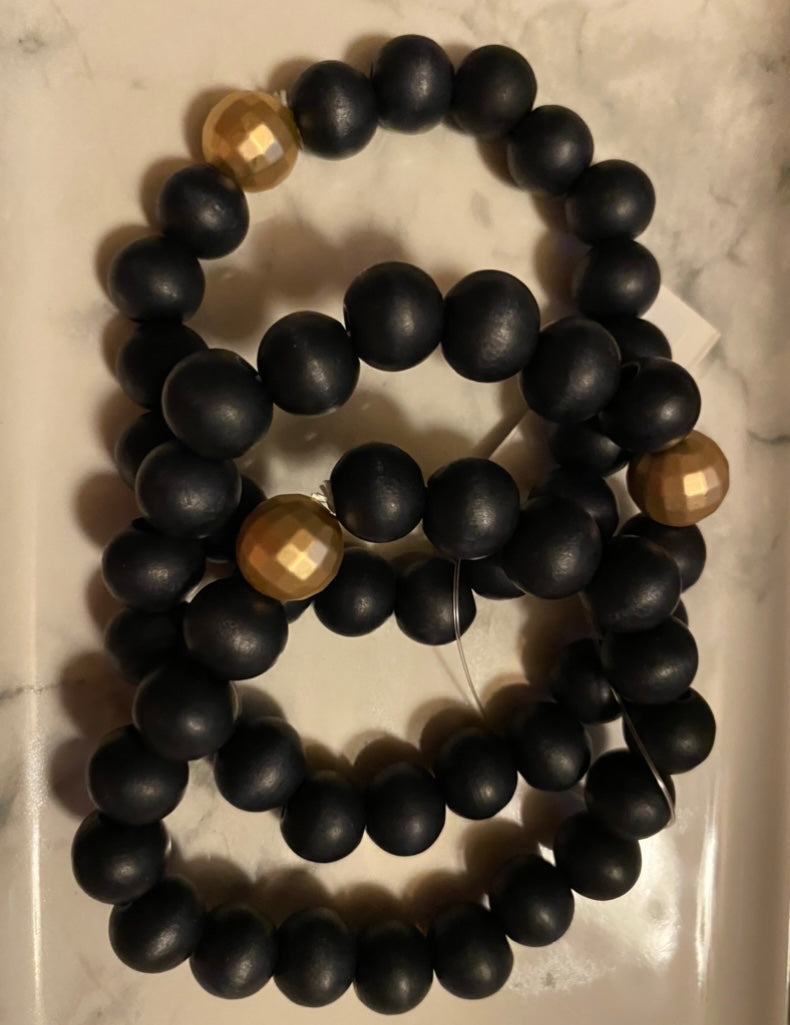 Black Bracelet with Gold Accent Bead Set