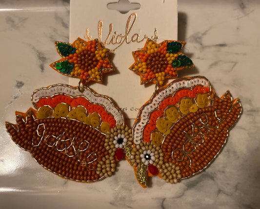 Gobble Turkey Sequins and Seed Bead Earrings