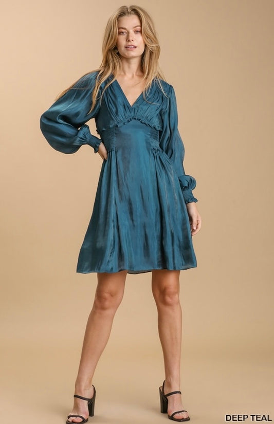 Satin Ruffle Cuffed Dress