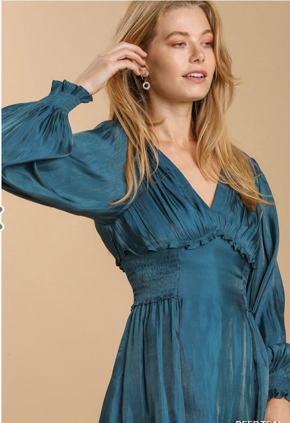 Satin Ruffle Cuffed Dress