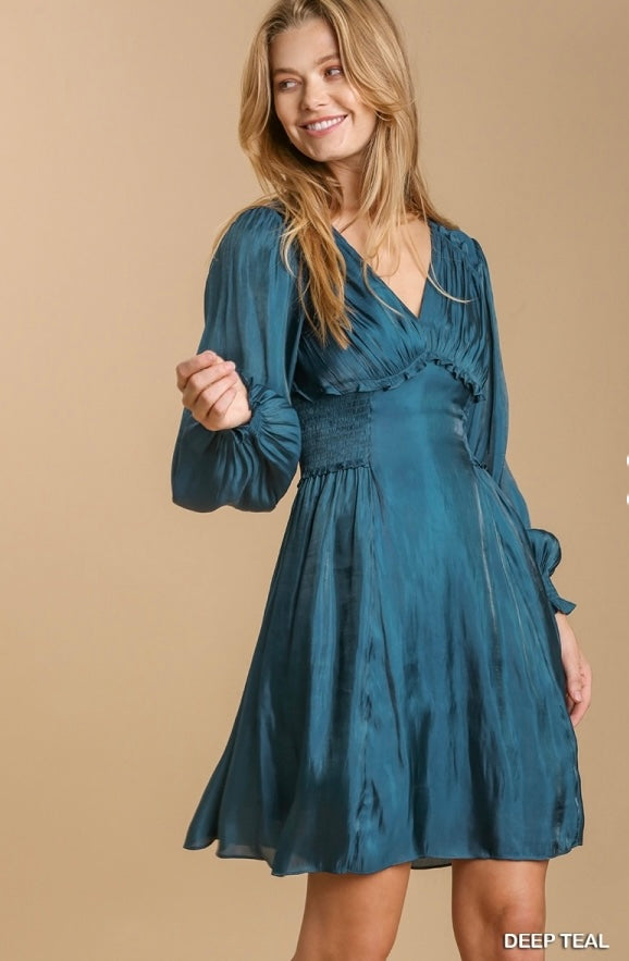 Satin Ruffle Cuffed Dress