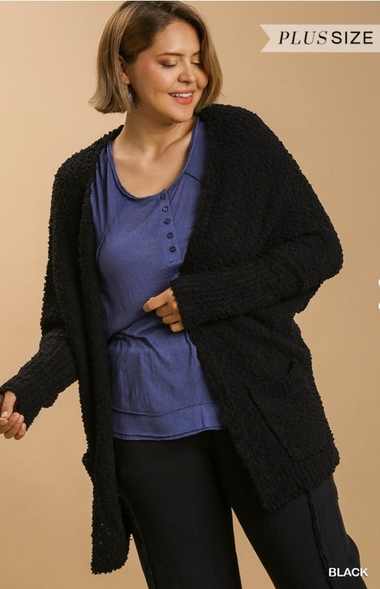 Umgee Curvy Oversized Black Cardigan