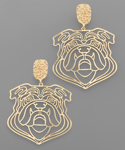 Gold Metal Bulldog Fillagree Earring Set