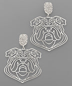 Silver Metal Bulldog Face Earring Set