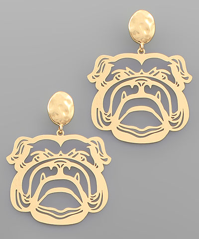 Gold Metal Bulldog Face Earring Set