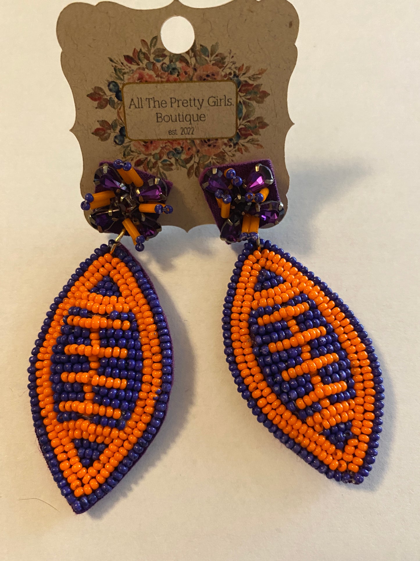 Orange and Purple Seed bead Football Earrings