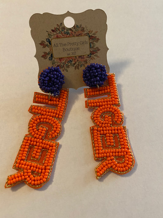 Orange and Purple "TIGER" Seed Bead Earrings