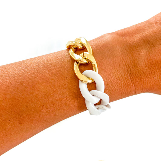 Savvy Bling - Gold White Chunky Acrylic Chain Link Bracelet