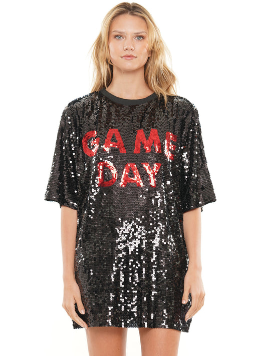 Black Sequin Game Day Dress w Red Sequin Game Day