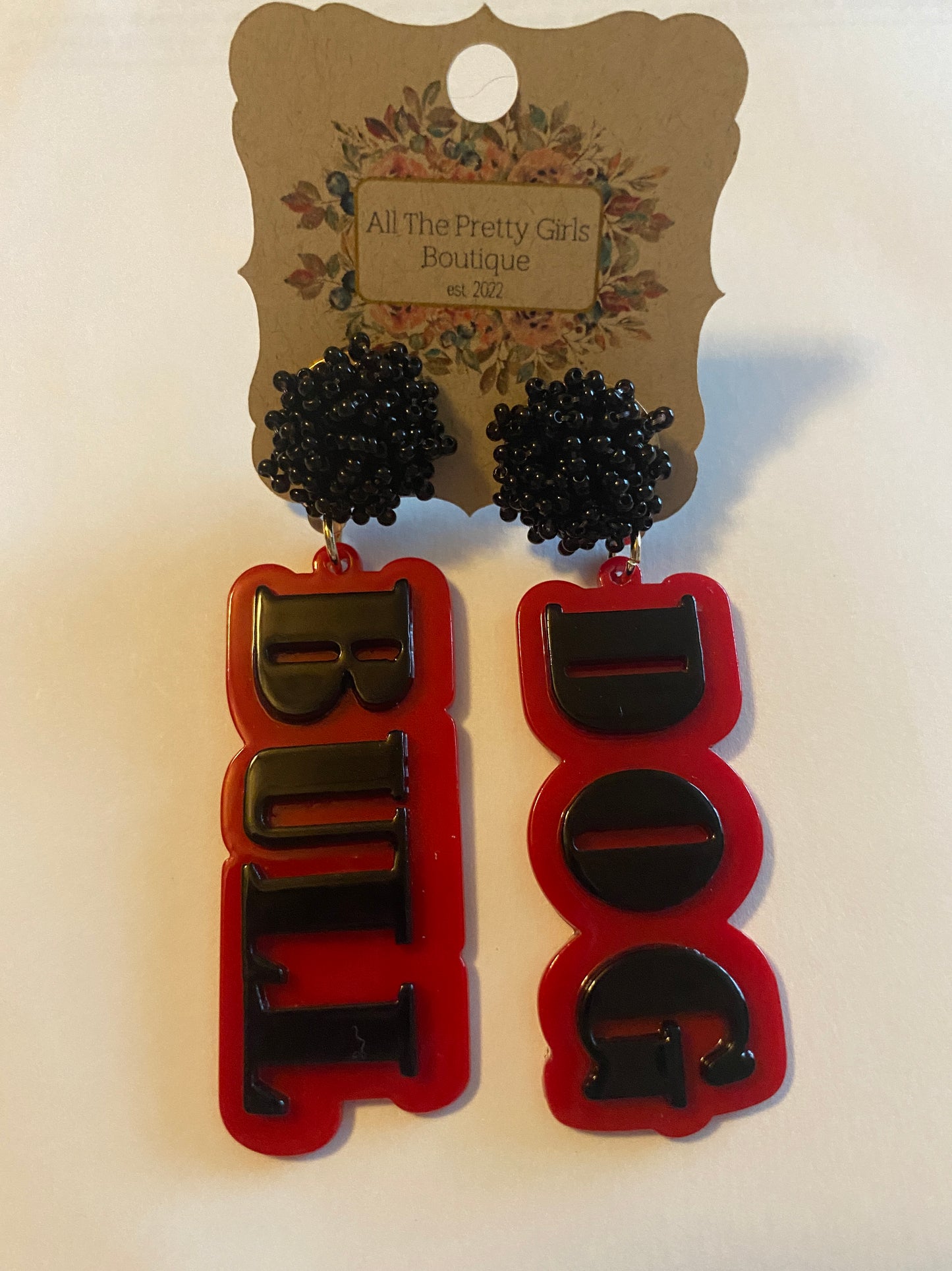 Black & Red  Bulldog Earrings