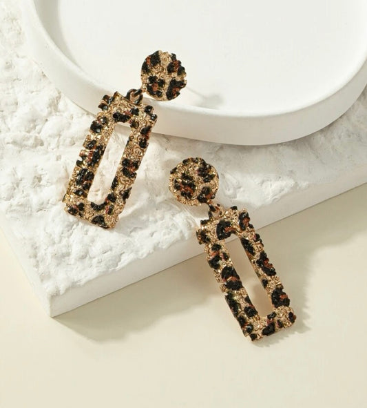 Leopard Pattern Geometric Drop Earrings