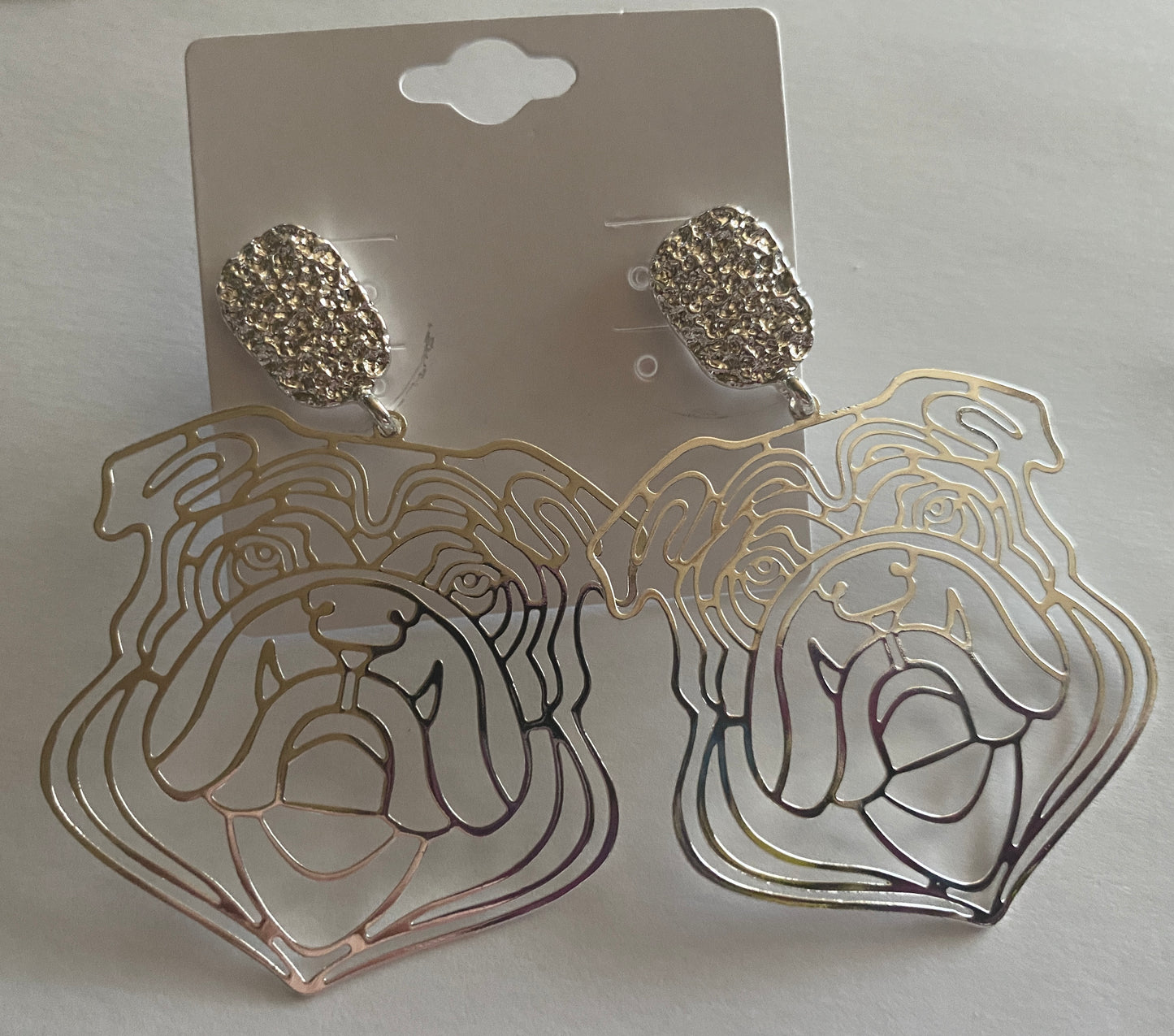 Gold Metal Bulldog Fillagree Earring Set