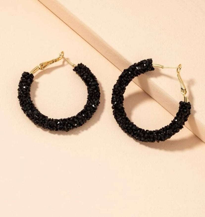 Black Crystal Hoop Earrings