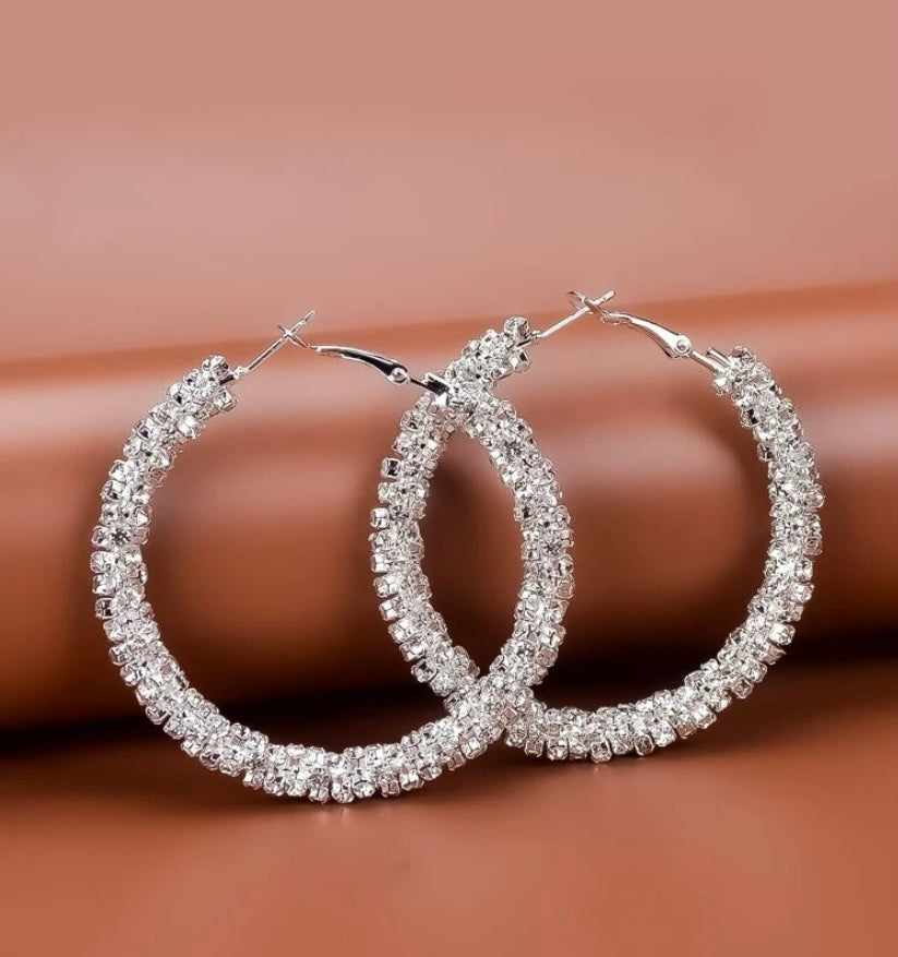 Rhinestone Decor Hoop Earrings