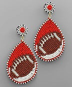 Red & White Seed bead Football Earrings