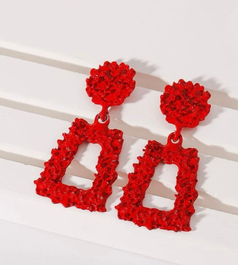 Red Geometric Drop Earrings